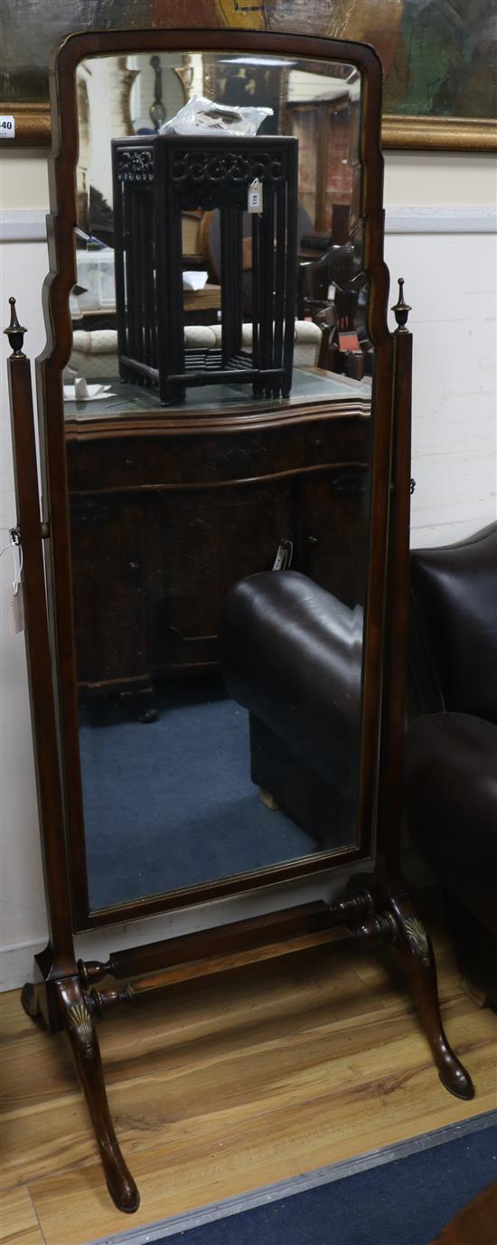 A mahogany cheval mirror W.65cm